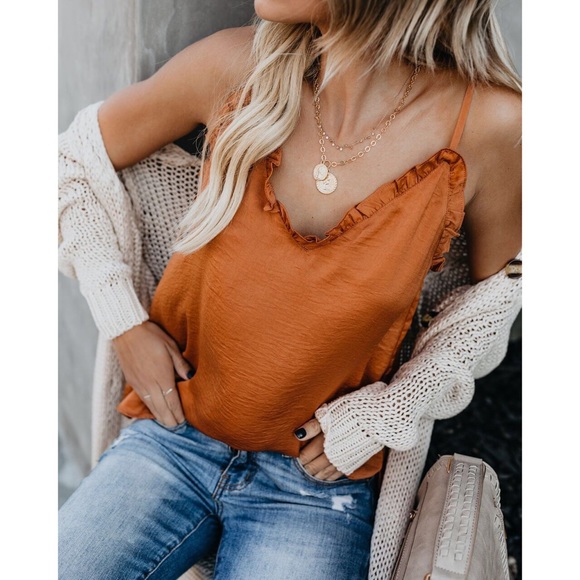 likeNarly Tops - >>LAST<< Susie Satin Frill Tank - Amber